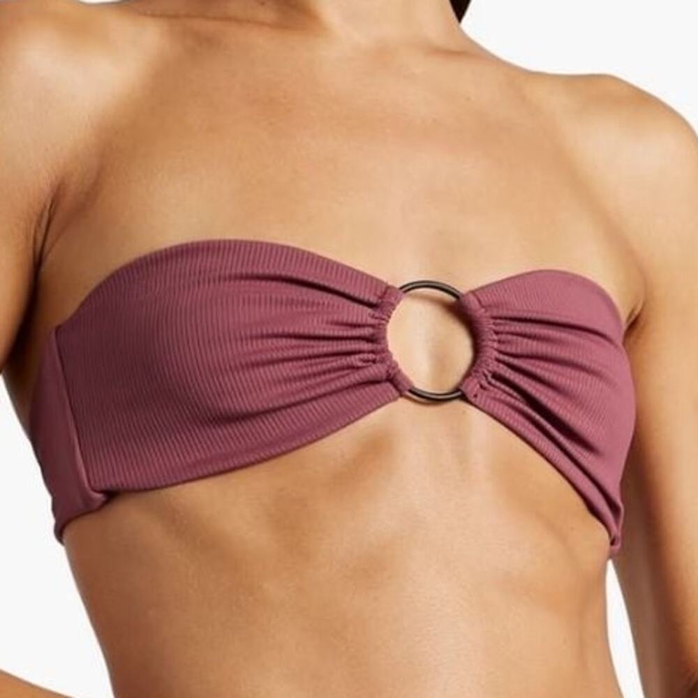 ONIA Luna Ribbed O-ring Bandeau Bikini Top Maroon Casual Small